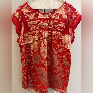 Daniel Rainn Vibrant Red Lace Blouse